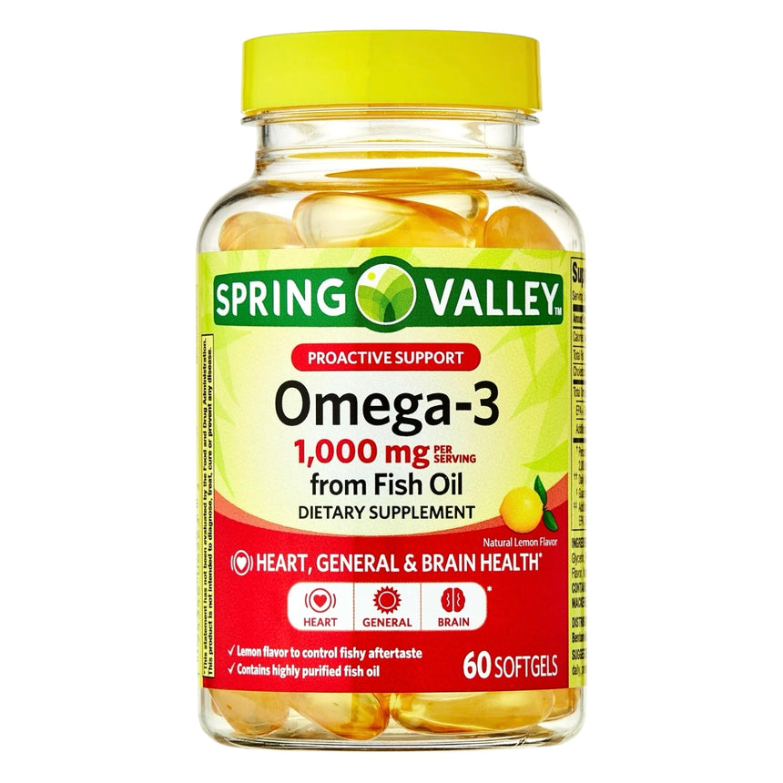 Tabletas en Gel de Omega Spring Valley Omega 3 1000mg From Fish Oil 60uni