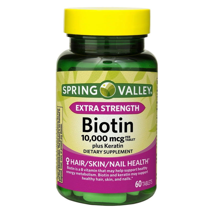 Tabletas Extra fuertes de Biotina Spring Valley Hair Skin and Nails 60uni