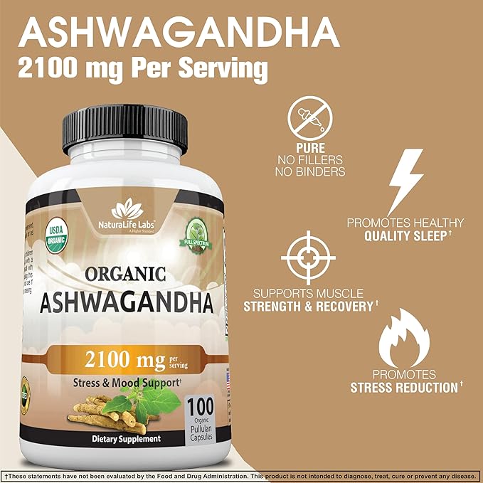 Cápsulas Orgánicas de Aswagandha Naturalife Labs Organic Ashwagandha