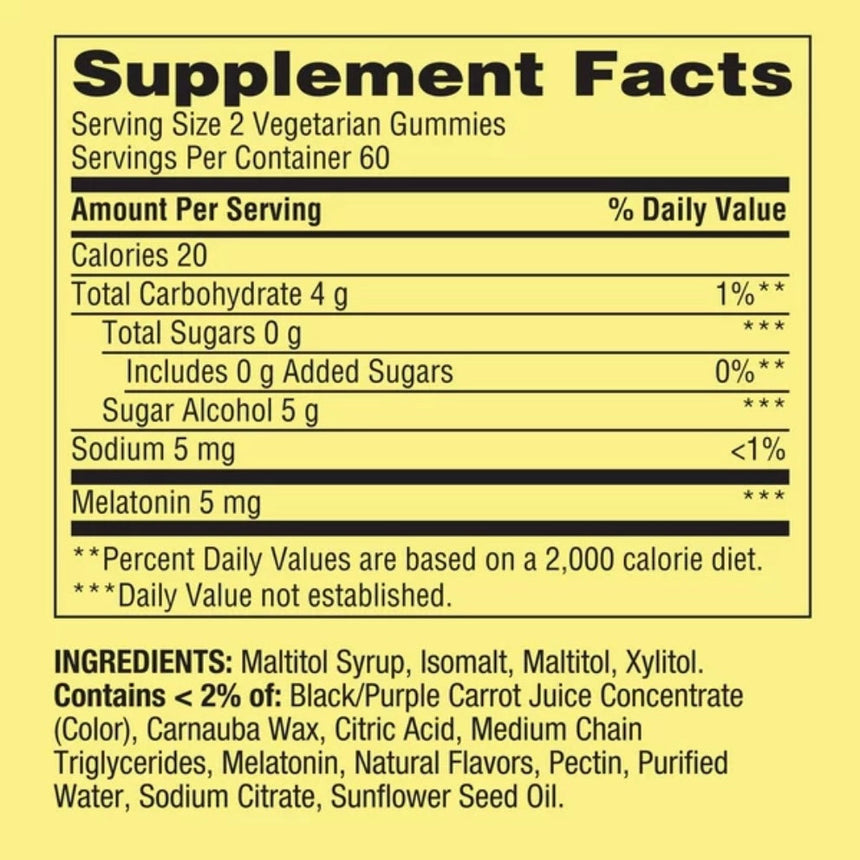 Gomitas de Melatonina Sin Azúcar Spring Valley 5mg (120uni)