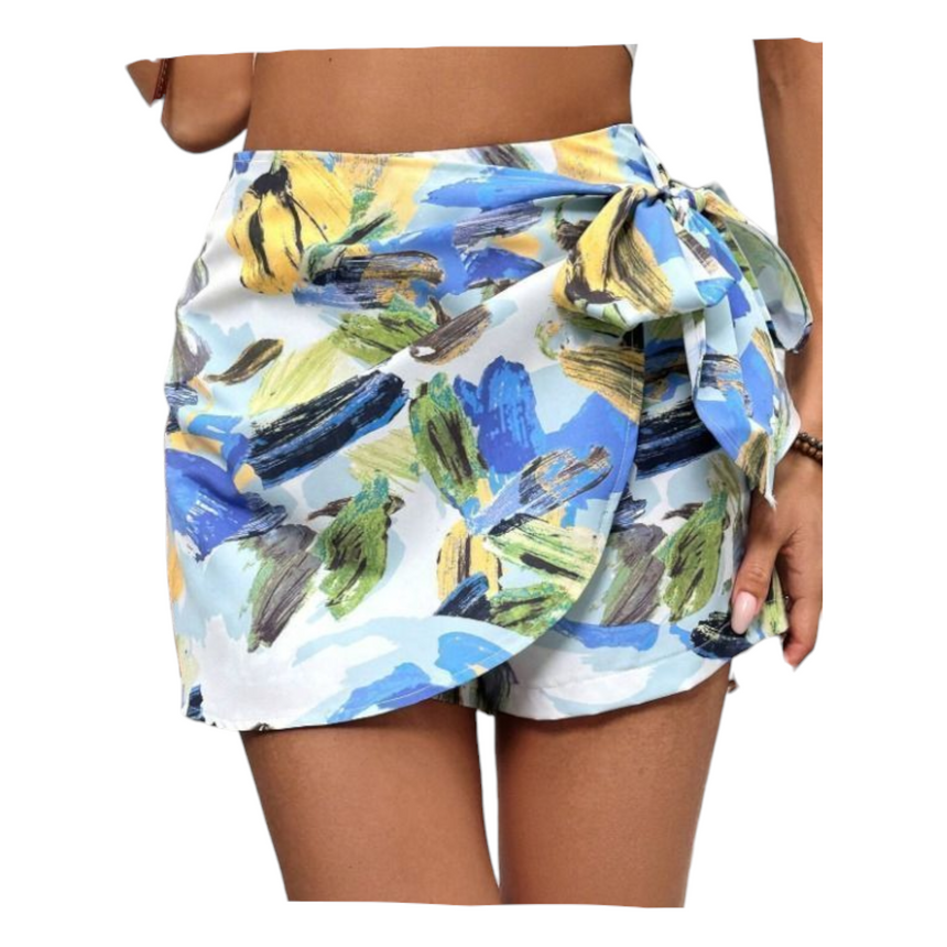 Short con Falda Short Cuzada con Nudo y Estampado