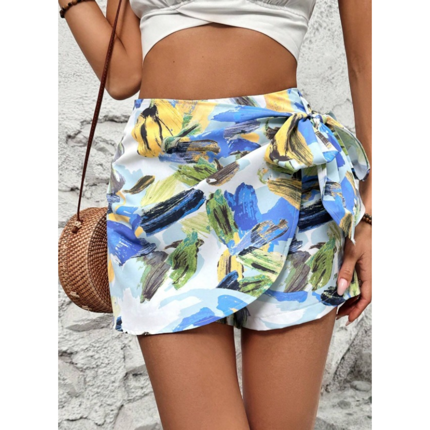 Short con Falda Short Cuzada con Nudo y Estampado