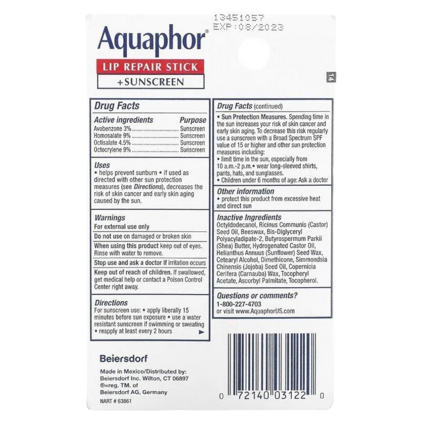 Protector Solar para Labios Aquaphor Lip Repair Sunscreen 30spf