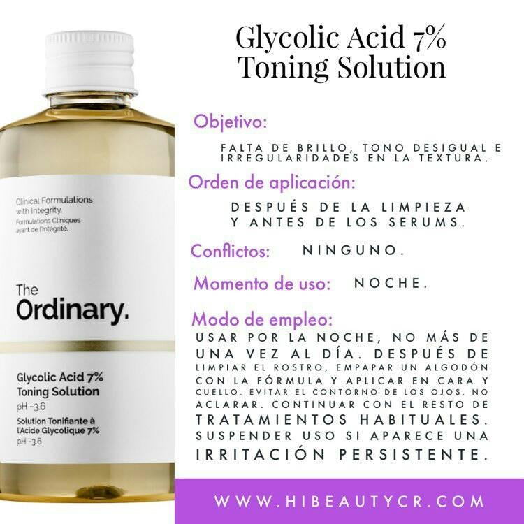 Sérum Glycolic Acid 7% Toning Solution The Ordinary noche para todo tipo de  piel de 240mL The Ordinary Sérum Glycolic Acid 7%