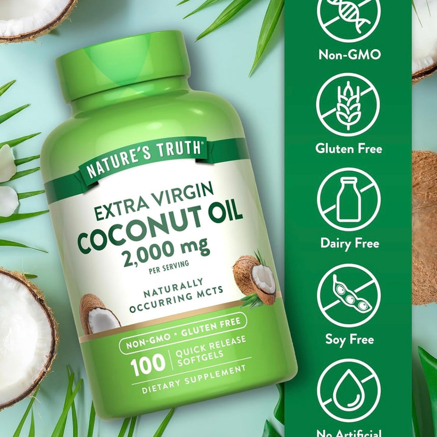 Tabletas en Gel de Aceite de Coco Nature’s Truth Extra Virgin Coconut Oil Softgels 2000mg 100uni