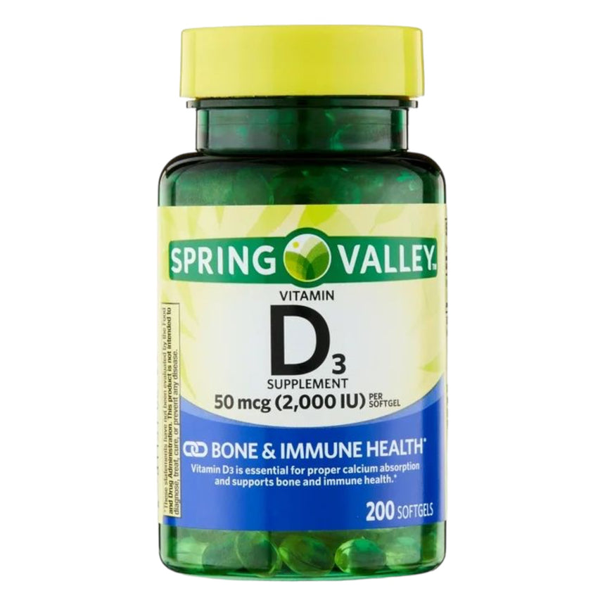 Tabletas de Vitamina D para Huesos Spring Valley Vitamin D 3 Bone & Inmune Health 50mcg 200uni