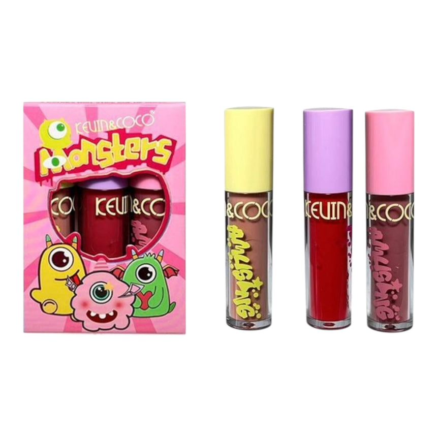 Trio de Labiales Kevin & Coco Monster Set 3 Colors Lip Gloss