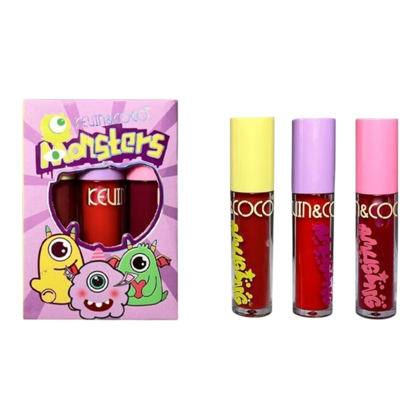Trio de Labiales Kevin & Coco Monster Set 3 Colors Lip Gloss