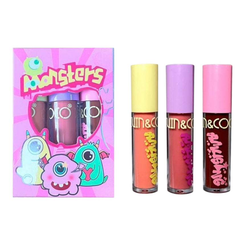 Trio de Labiales Kevin & Coco Monster Set 3 Colors Lip Gloss