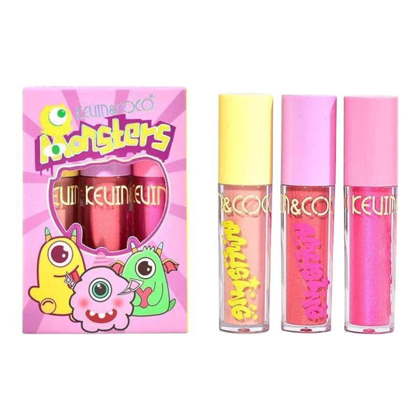Trio de Labiales Kevin & Coco Monster Set 3 Colors Lip Gloss