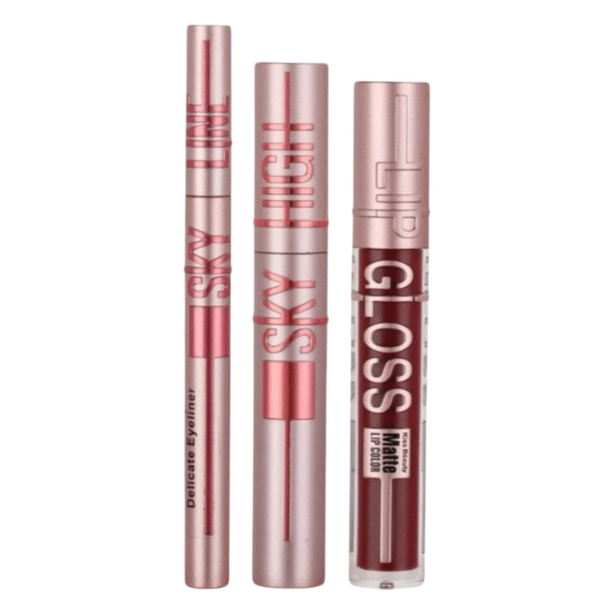 Trío de Delineador Máscara y Labial Kiss Beauty Sky Line 3 in 1 Beauty Makeup Set