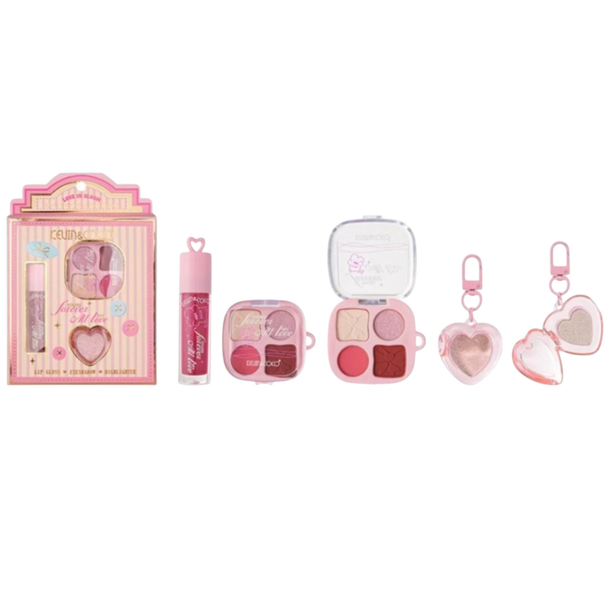 Kit de Lipgloss, Sombras e Iluminador Kevin & Coco Your Forever All My Love Lipgloss, Eyeshadow & Highlight