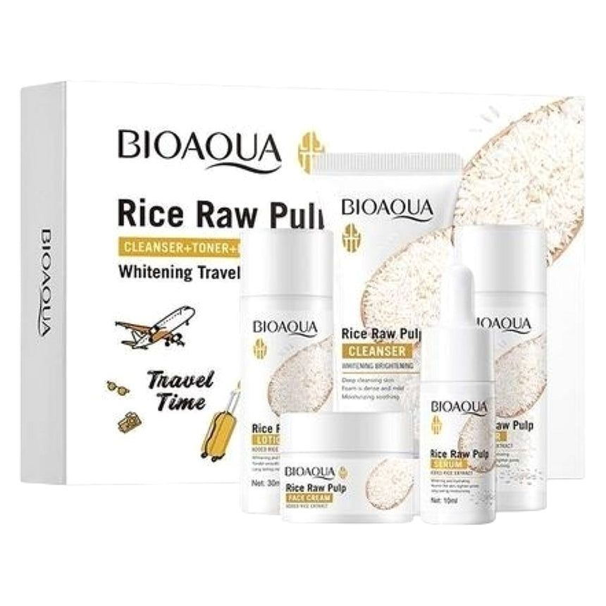 Mini Kit de Pulpa de Arroz 5 en 1  Bioaqua Rice Raw Pulp Extract Mini Brightening Set