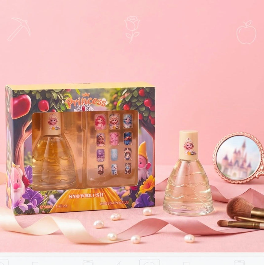 Kit Infantil de Perfume y Uñas Postizas Princess Aquapearl Pink Yellow