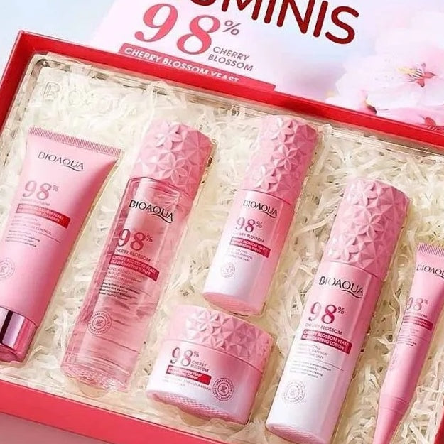 Kit de Skincare Antiarrugas Bioaqua Cherry Blossom Yeast Anti Wrinkle Firming Repair