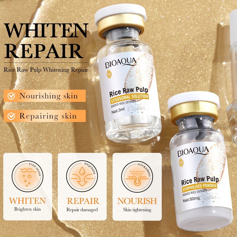 Ampollas Blanqueadoras y Reparadoras de Pulpa de Arroz Bioaqua Rice Raw Pulp Whitening Repair Lyophilised Powder Set